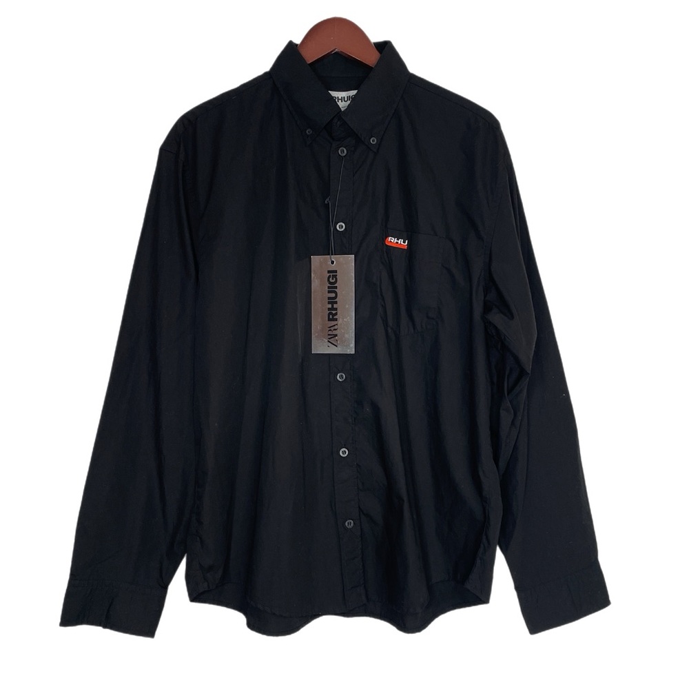 Zara Rhuigi Black Long Sleeve Button Down Shirt Sz M